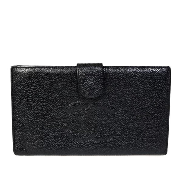 CHANEL CC Logo Long Bifold Wallet Purse Grained Calfskin Leather Black - Picture 1 of 15